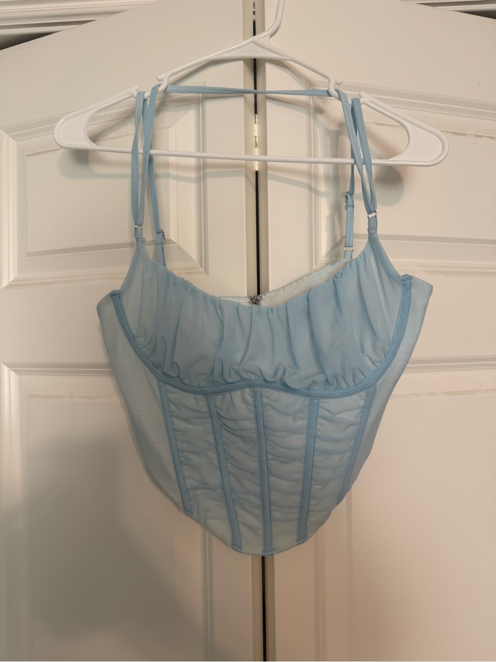 White Fox Boutique Light Blue Sheer Corset Crop Top